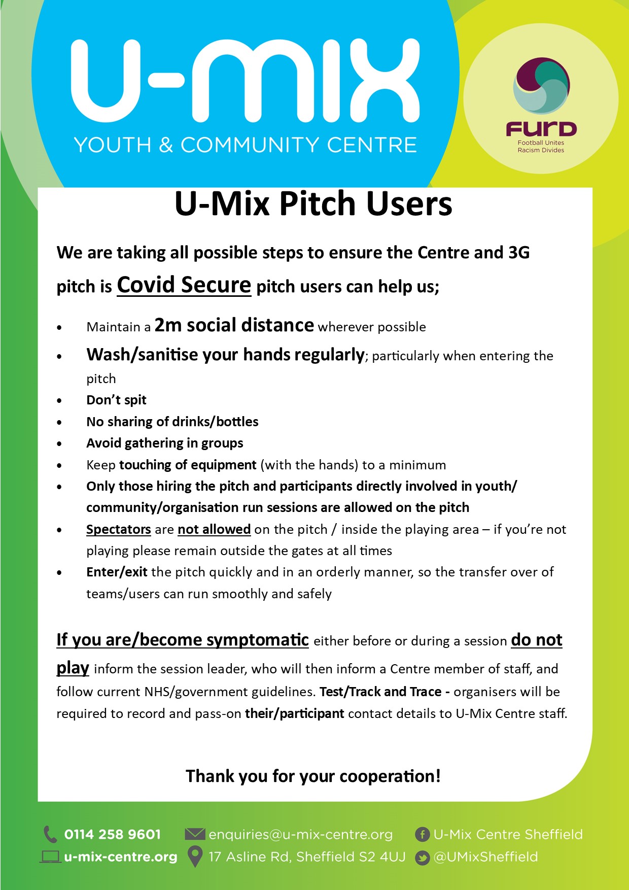 Covid pitch user notice