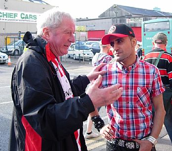 Refugee and local SUFC fans - Outside  Bramall Lane