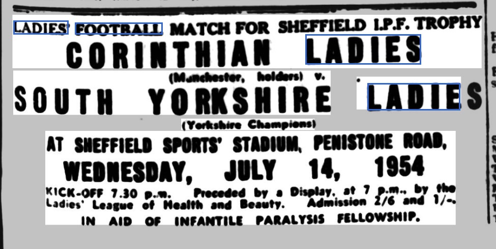 Corinthian Ladies v South Yorkshire Ladies advert