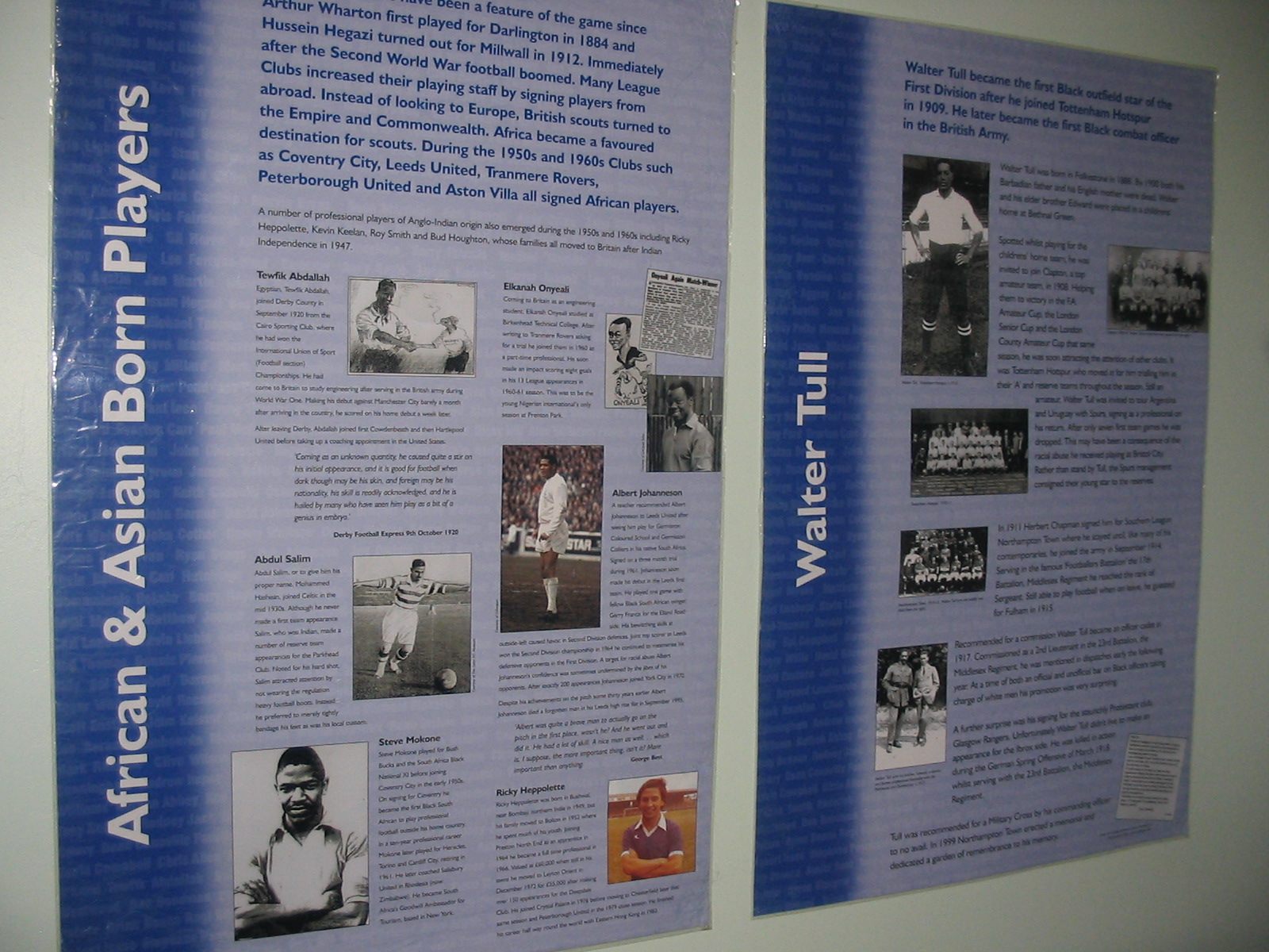 History of Black Footballers exhibition panels - 2 panels from the History of Black Footballers exhibition