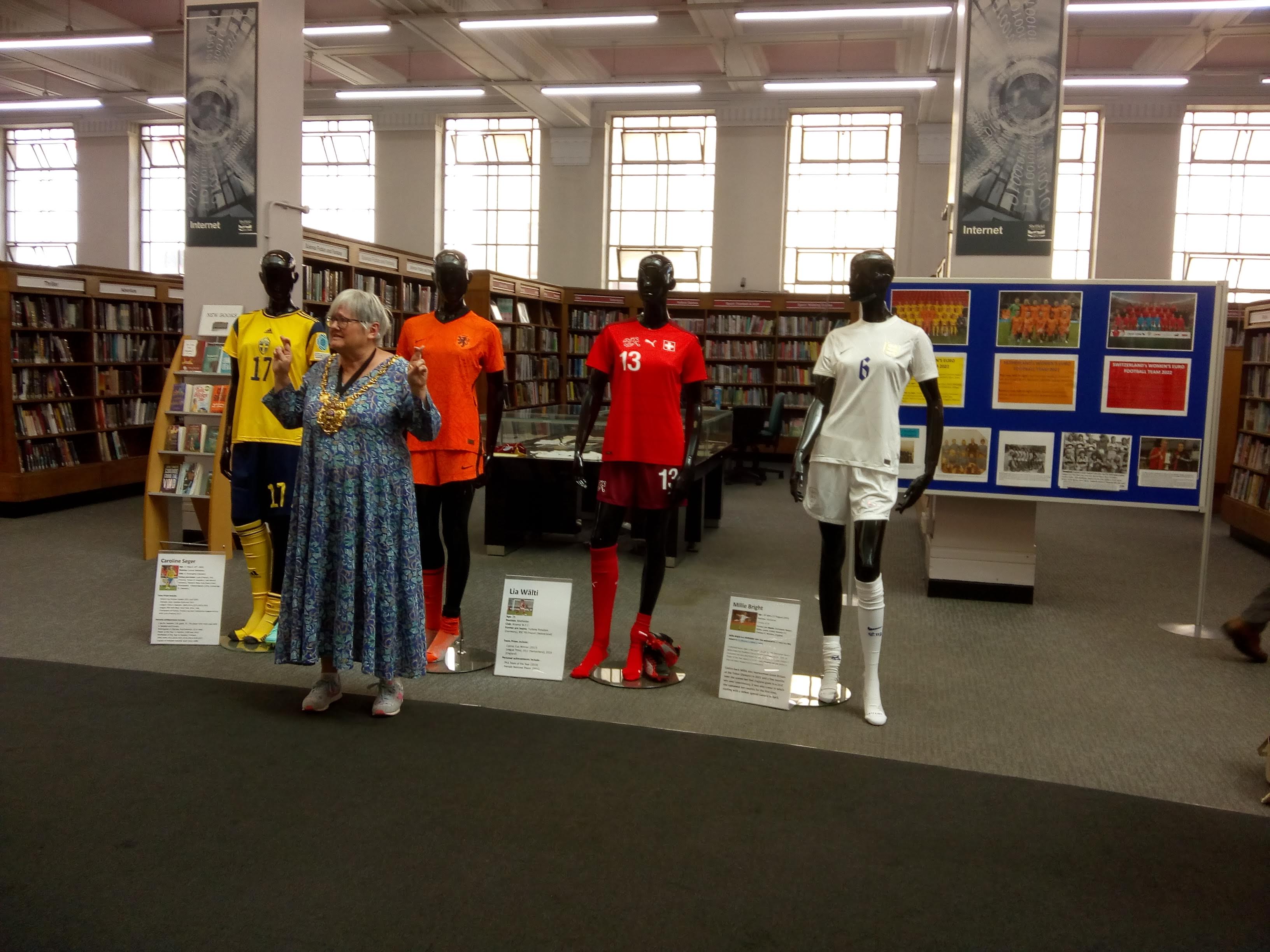 Lord Mayor Sioned-Mair Richards opening the Stoppage Time exhibition - Lord Mayor Sioned-Mair Richards opening the Stoppage Time exhibition at Sheffield Central Library on 18th July 2022.