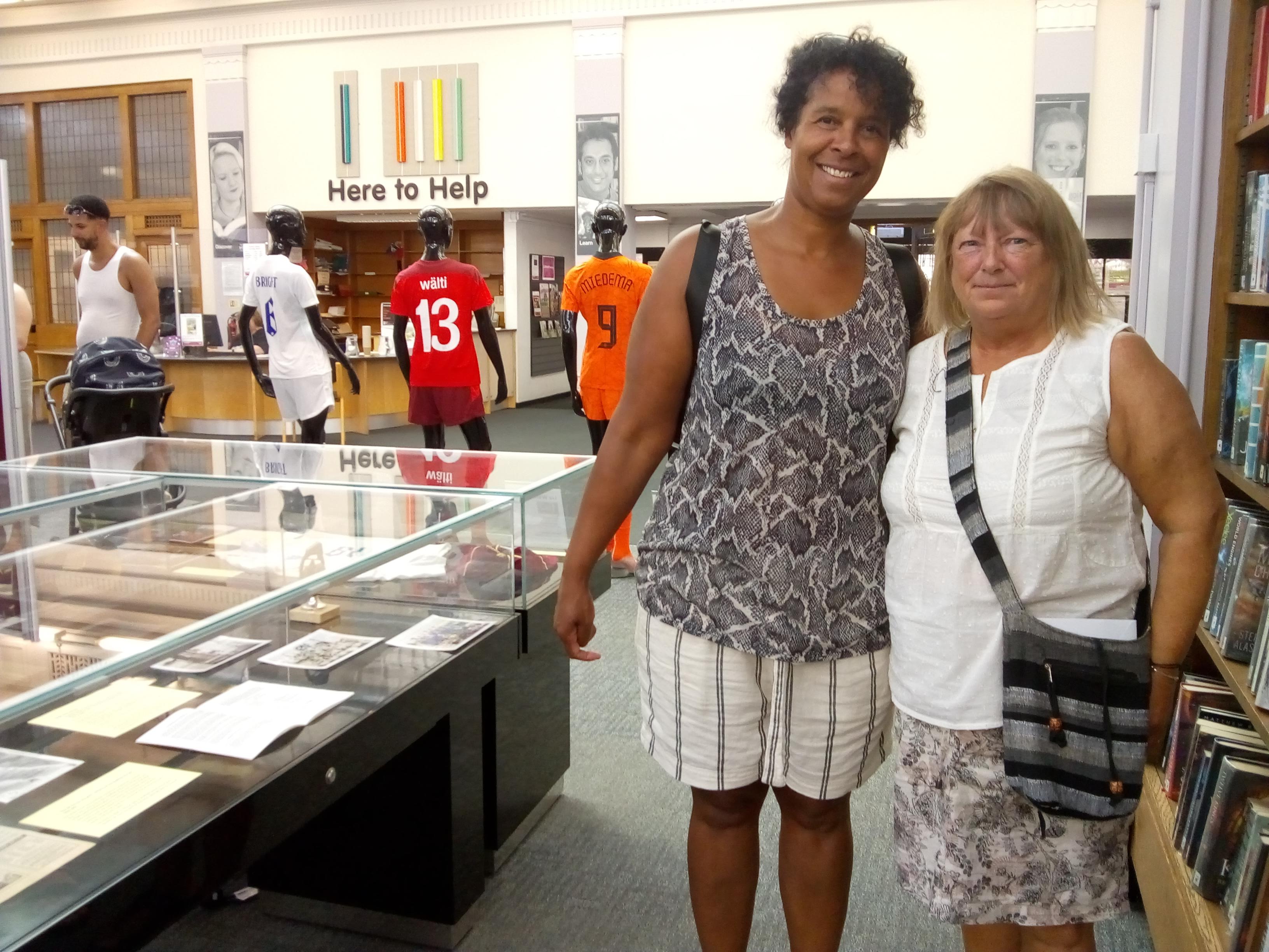 Michele Suleman and Bev Hague at the exhibition launch - Two loaners of memorabilia, Michele Suleman and Bev Hague at the Stoppage Time exhibition launch 18th July 2022.