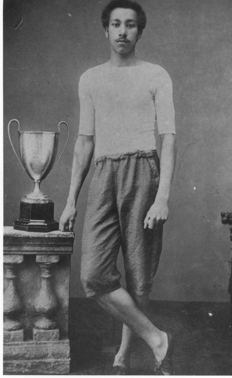 Arthur Wharton with the Prince Hassan Cup - Arthur Wharton with the Prince Hassan Cup awarded for the 100 yard sprint.